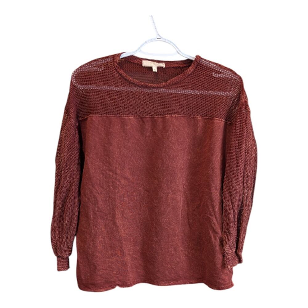 Gilded Intent Burnt Orange Top With Mesh Sleeves